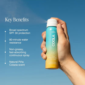 COOLA spray nozzle close-up illustrating easy continuous application