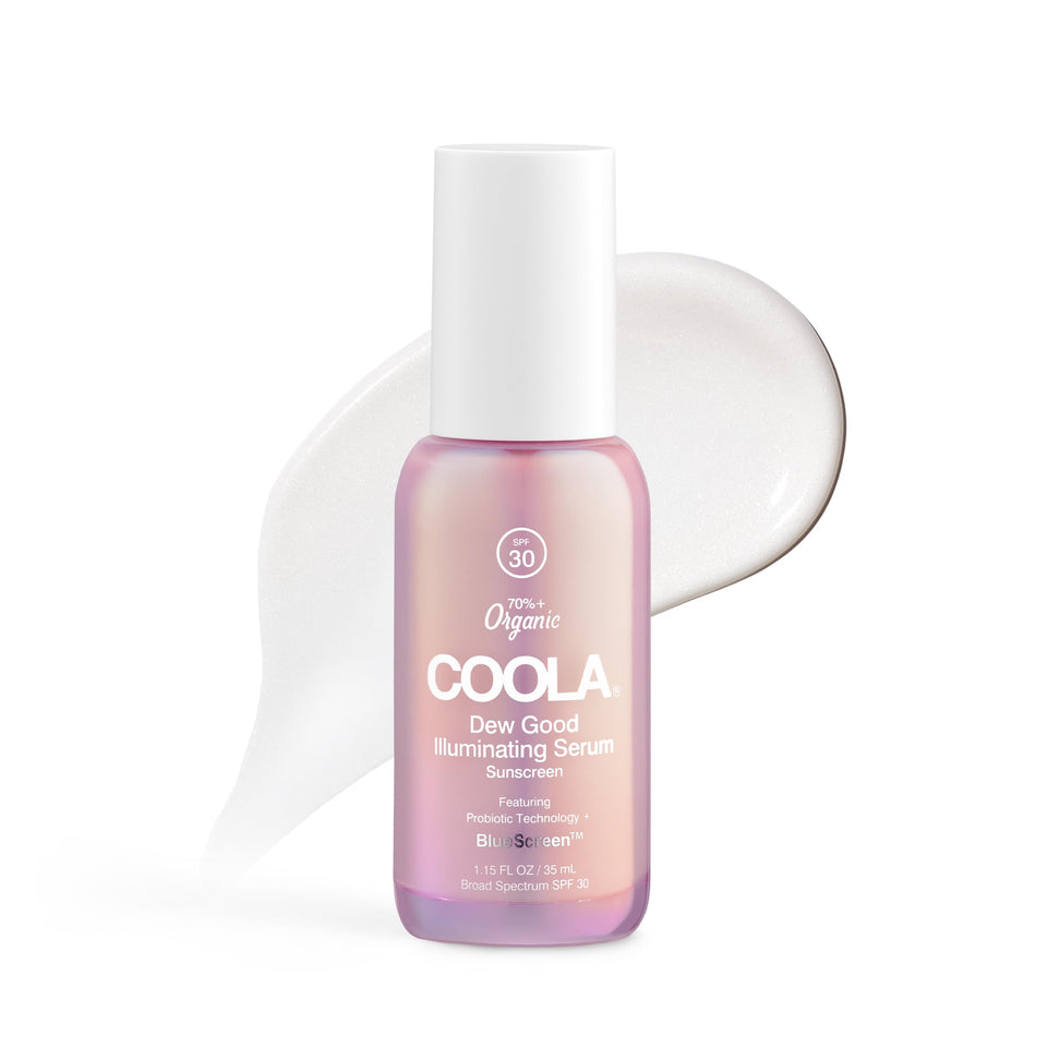 COOLA front bottle shot showing dewy serum and SPF benefit
