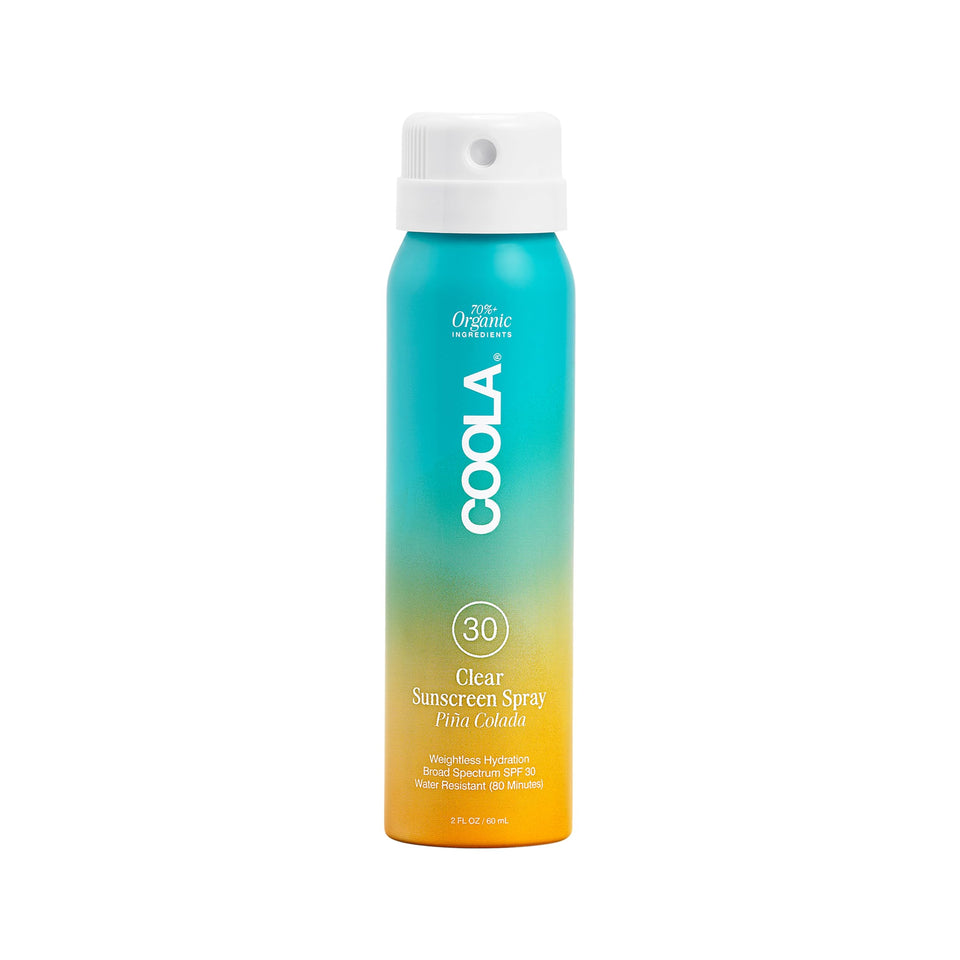 COOLA front packaging showing SPF 30 spray and travel convenience
