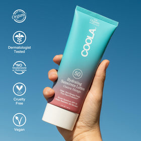 COOLA label and ingredient panel closeup highlighting plant-derived oleosome technology