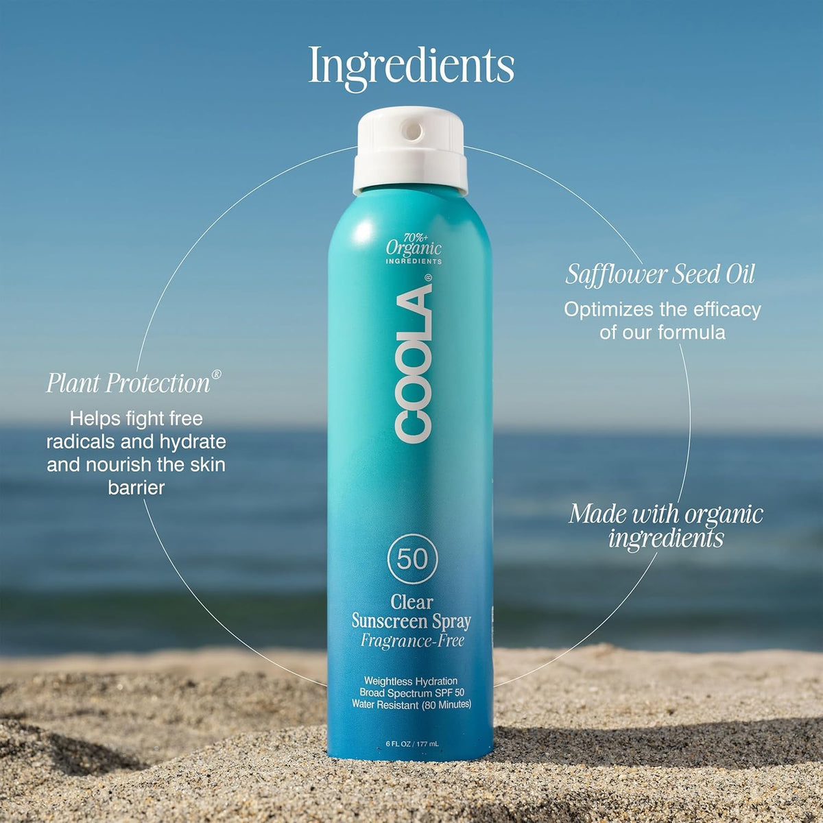 COOLA label close-up highlighting reef-compliant and vegan ingredients