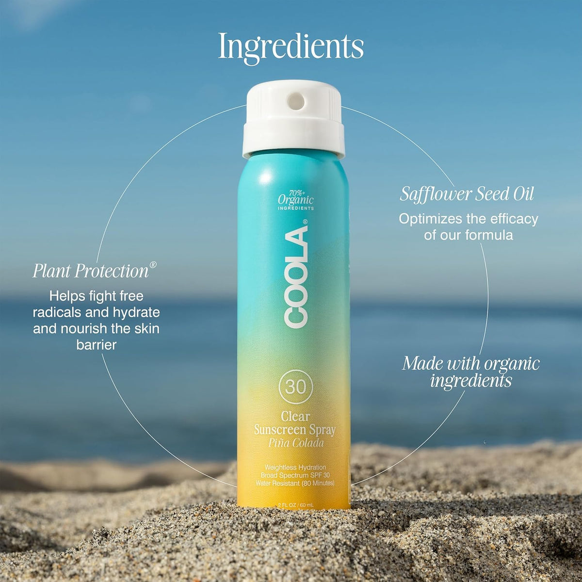 COOLA lifestyle image at beach showing convenient sun protection