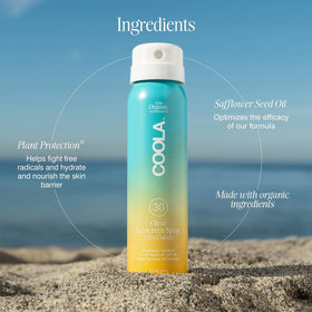 COOLA lifestyle image at beach showing convenient sun protection