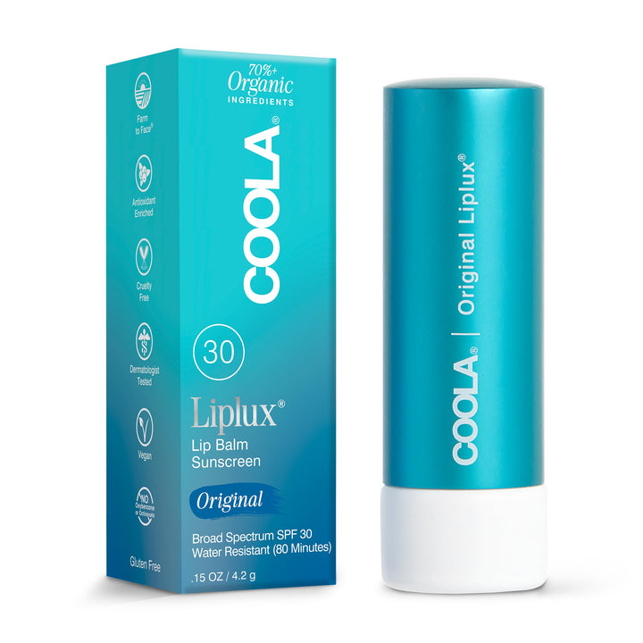COOLA Liplux front packaging showing SPF 30 protection and compact design