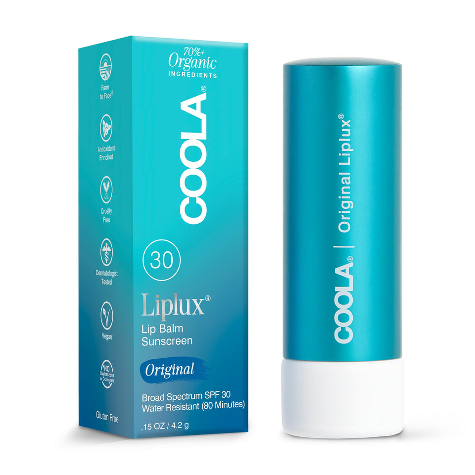 COOLA Liplux front packaging showing SPF 30 protection and compact design