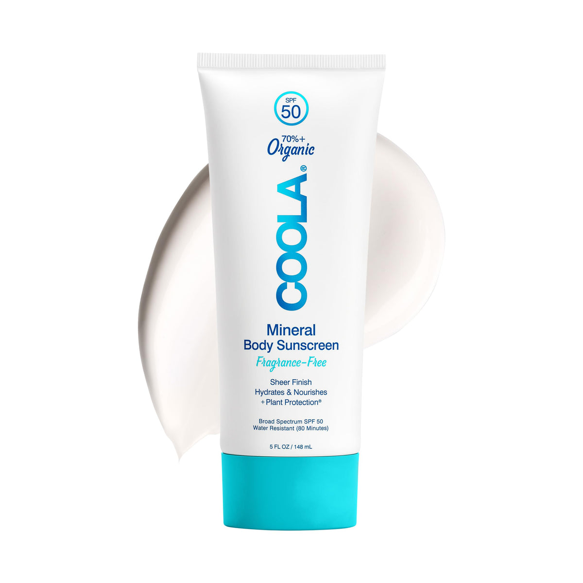 COOLA mineral body sunscreen front packaging showing SPF 50 and fragrance free benefit