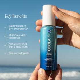 COOLA mist spray action illustrating fine even application benefit