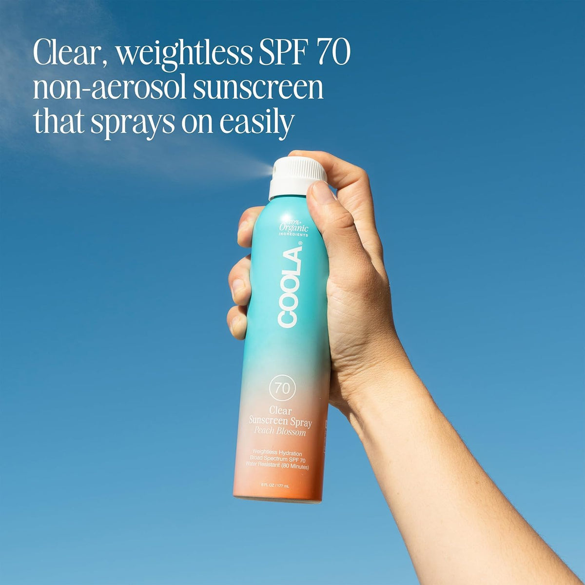 COOLA label close-up highlighting SPF 70 and Farm to Face formula benefits