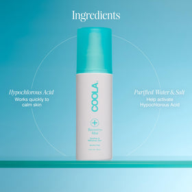 COOLA label close-up highlighting hypochlorous acid ingredient