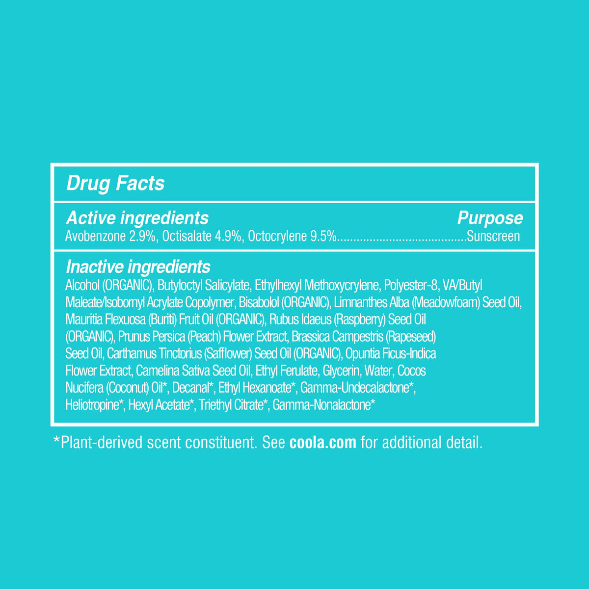 COOLA packaging with eco icons demonstrating reef compliance and vegan promise