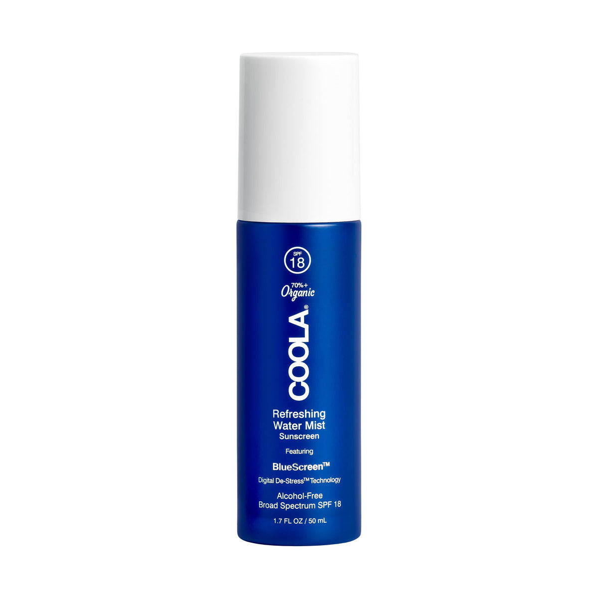 COOLA refreshing water mist front packaging showing SPF 18 and organic ingredients