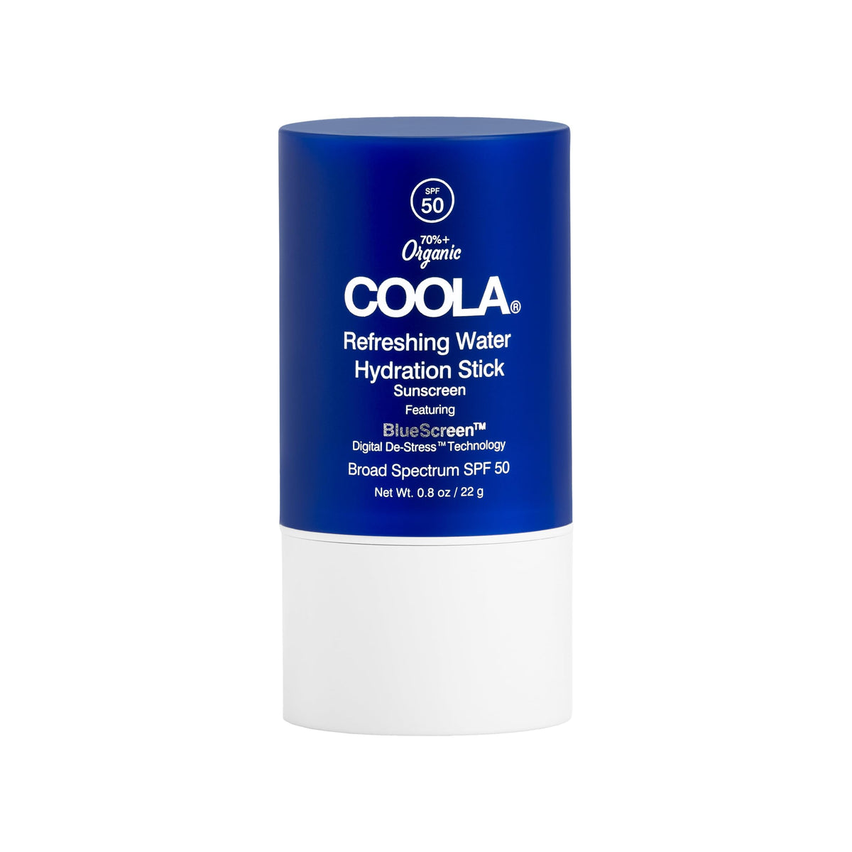 COOLA front packaging of water stick showing SPF 50 and benefits