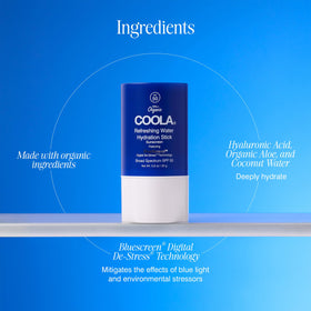 COOLA texture close-up of stick glide showing dewy hydration and quick-absorb