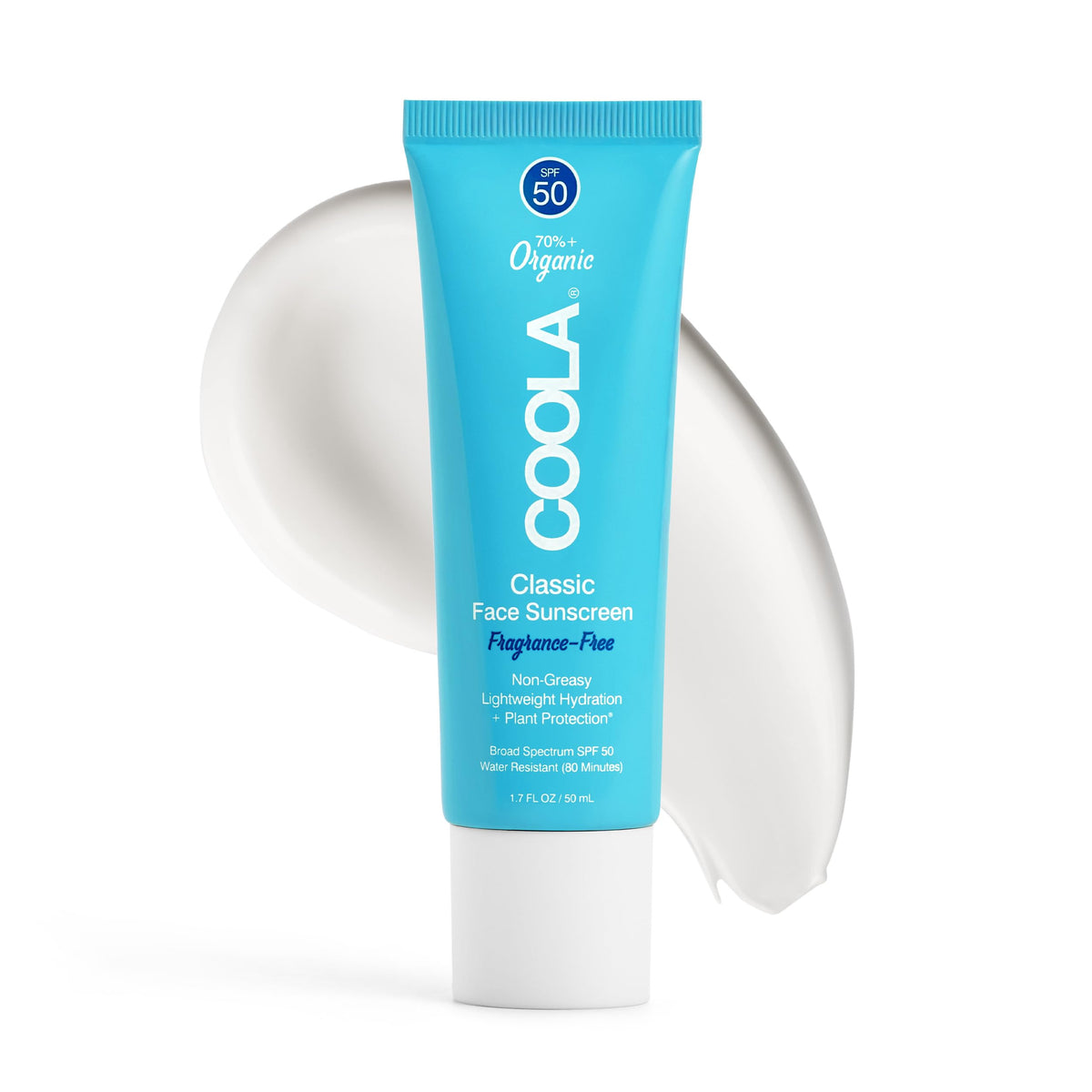 COOLA front packaging showing SPF 50 and fragrance-free benefit