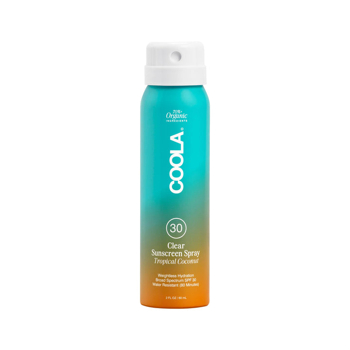 COOLA front packaging showing SPF 30 spray for easy protection
