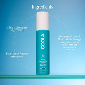 COOLA SunBlur label highlighting BlueScreen technology and antioxidant support