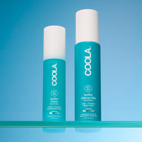 COOLA primer inside makeup bag for on-the-go sun protection