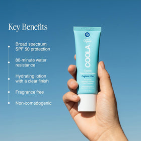 COOLA applied to cheek illustrating smooth layering under makeup benefit