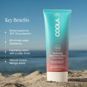 COOLA lotion texture close-up, lightweight formula hydrates without greasiness