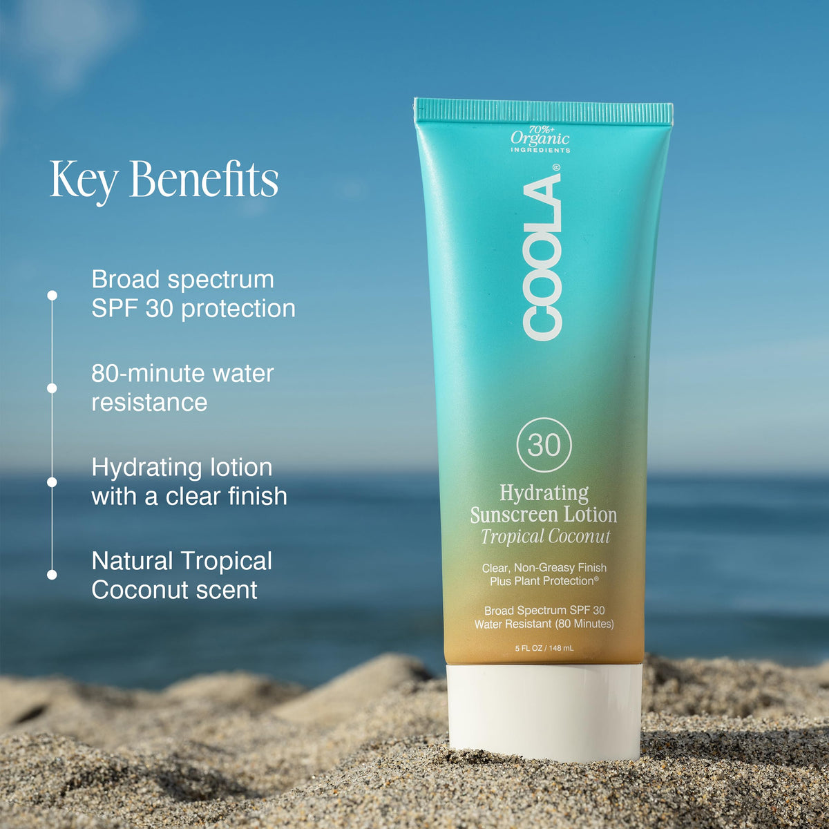 COOLA pump and cap detail showing easy dispensing and travel-ready design