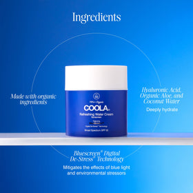 COOLA cream texture closeup highlighting lightweight hydration and dewy finish