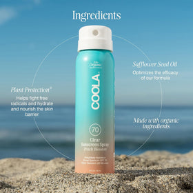 COOLA beach scene showing water-resistant formula for active, outdoor use benefit