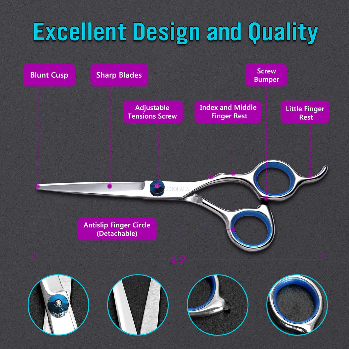 COOLALA scissors cutting hair in use, controlled trim benefit