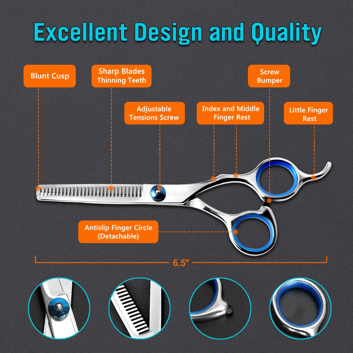 COOLALA thinning shear teeth profile for natural blending and reduced bulk benefit