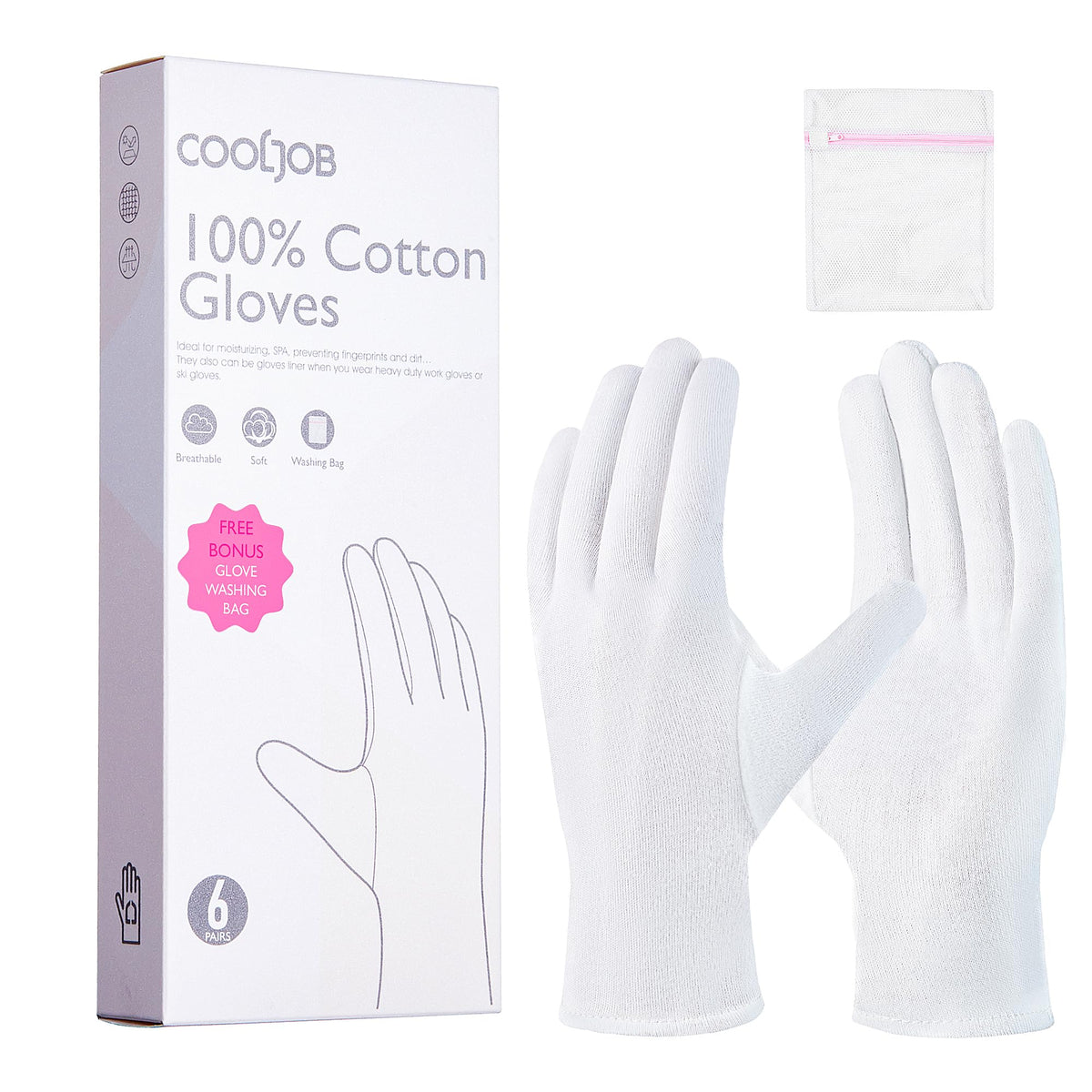 COOLJOB front packaging showing six pairs and white cotton benefit