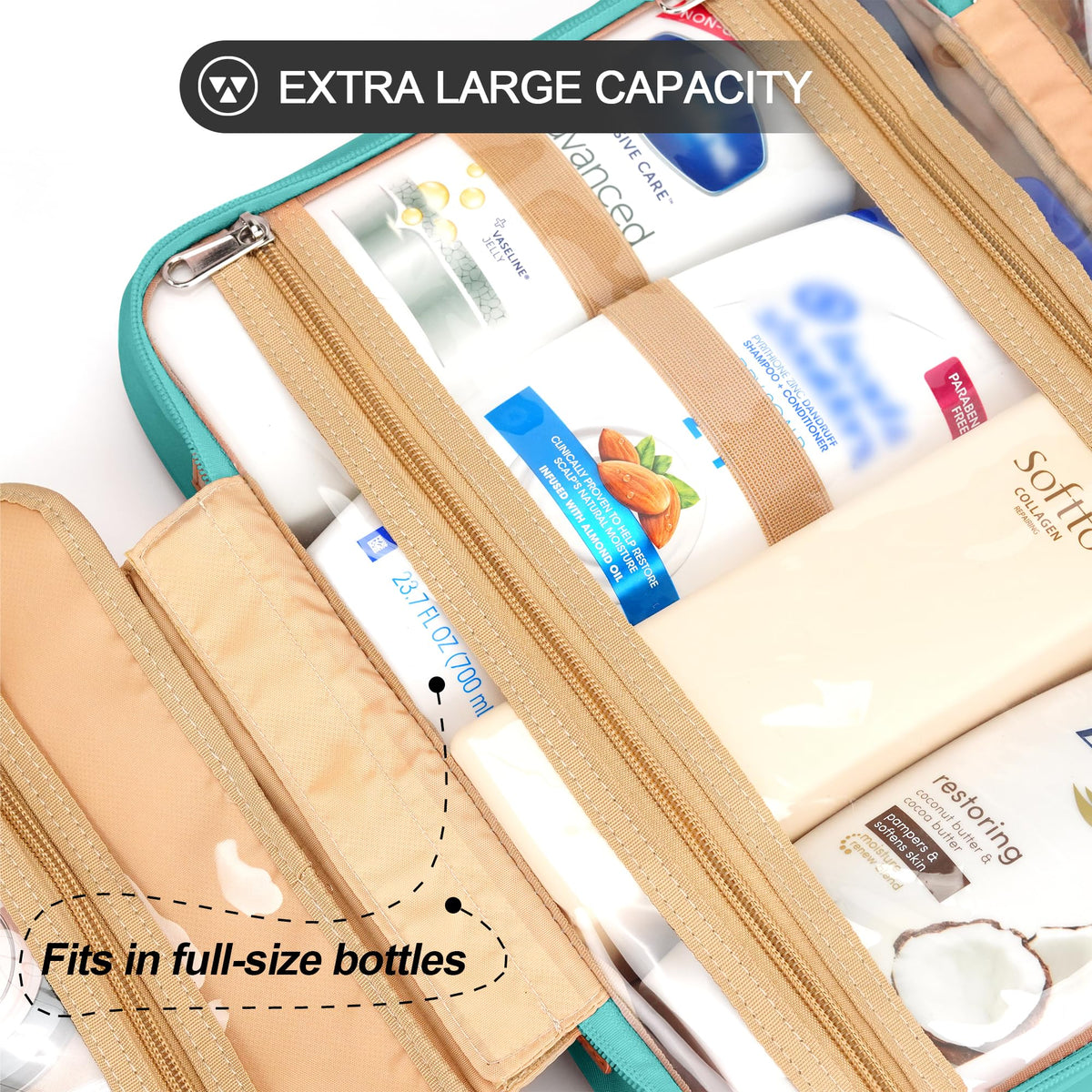 COOSKY elastic bottle holders close-up securing tall toiletry bottles