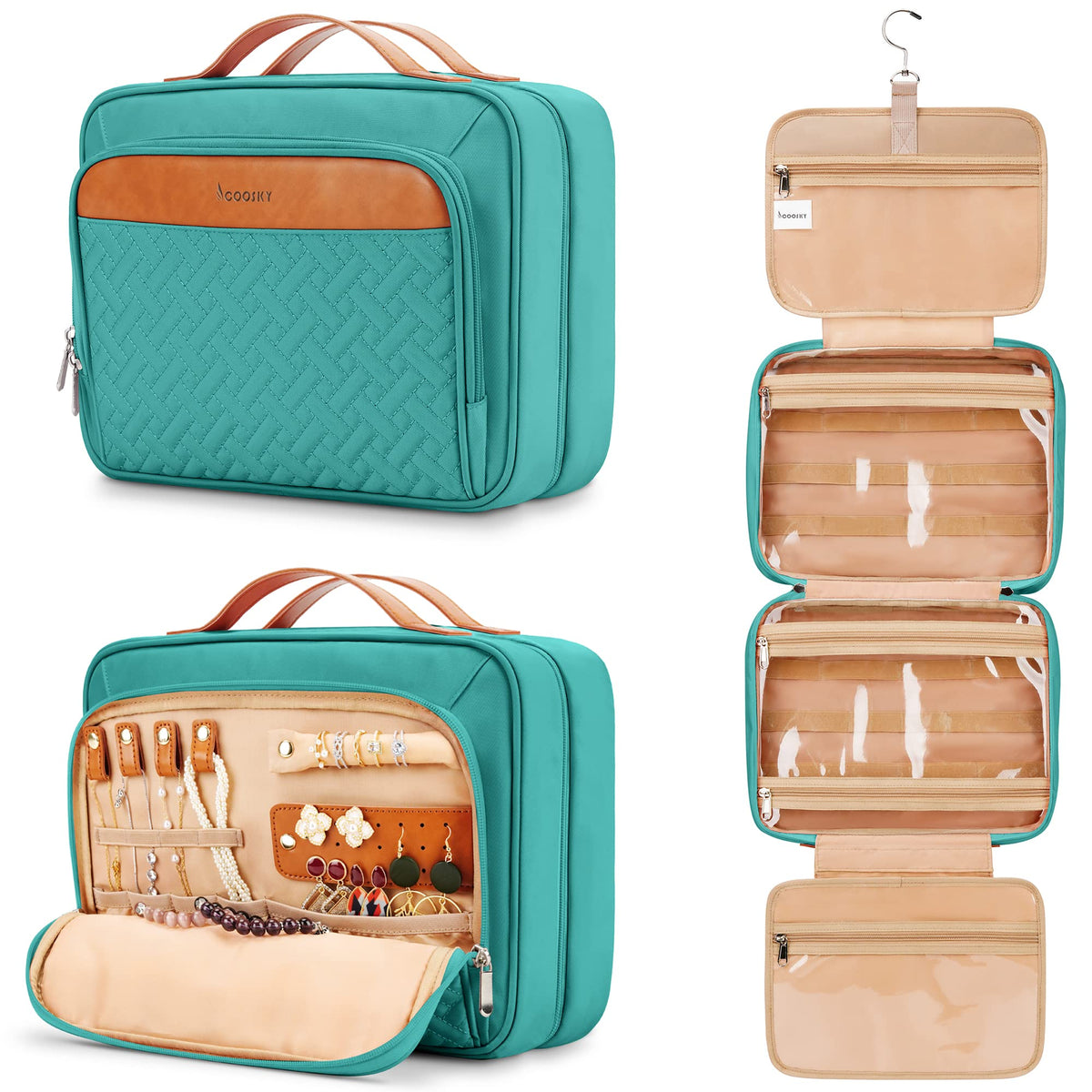COOSKY front view of blue toiletry bag showing compact profile and color