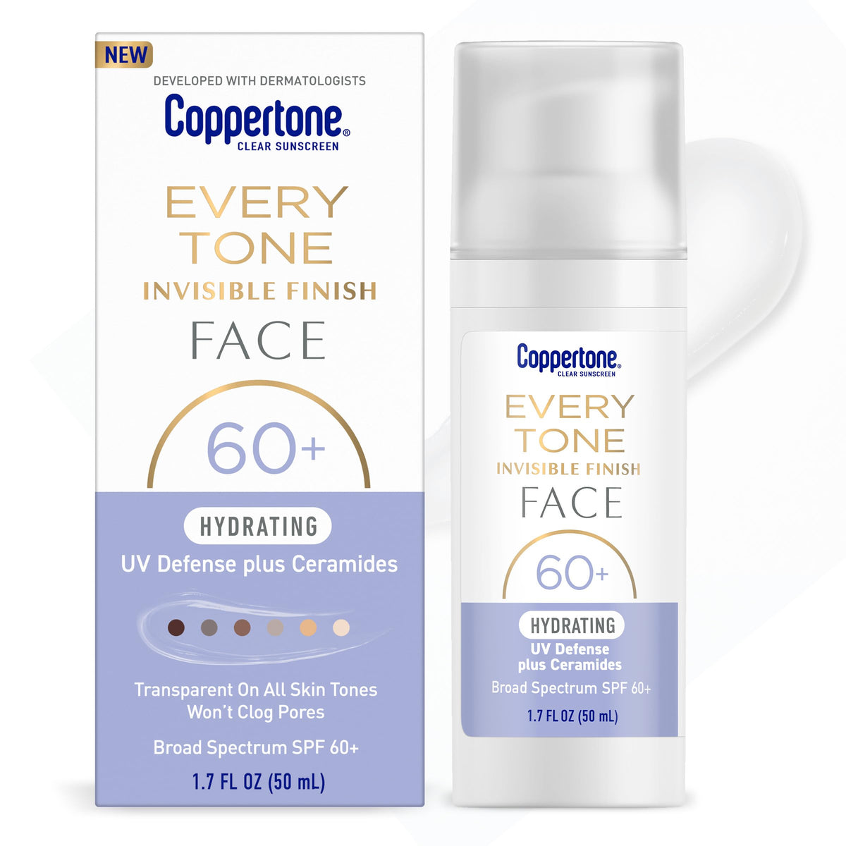 Coppertone pump bottle front view showing compact travel-friendly design and SPF 60+