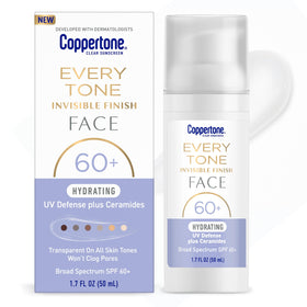 Coppertone pump bottle front view showing compact travel-friendly design and SPF 60+