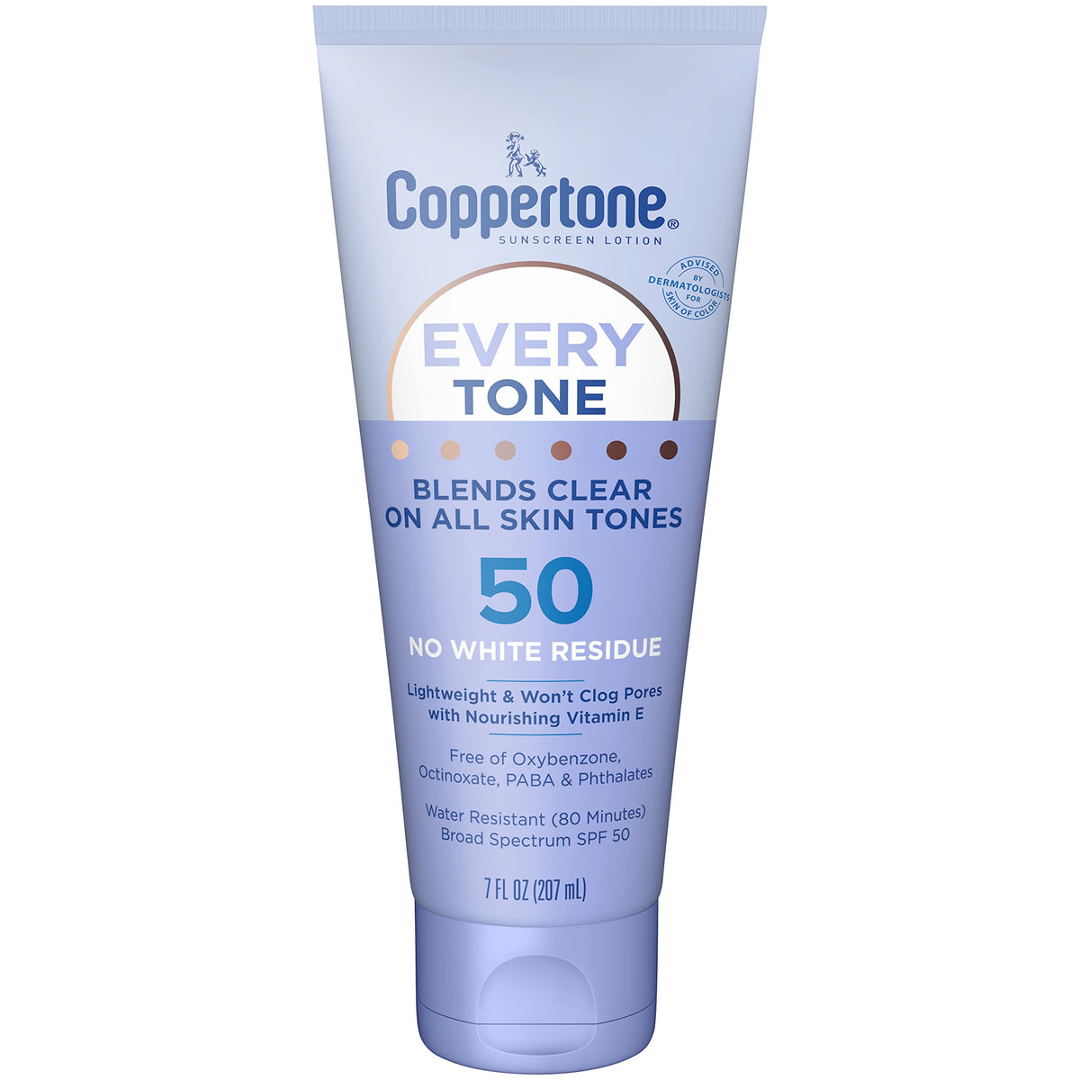 Coppertone front tube showing product branding and SPF 50 benefit