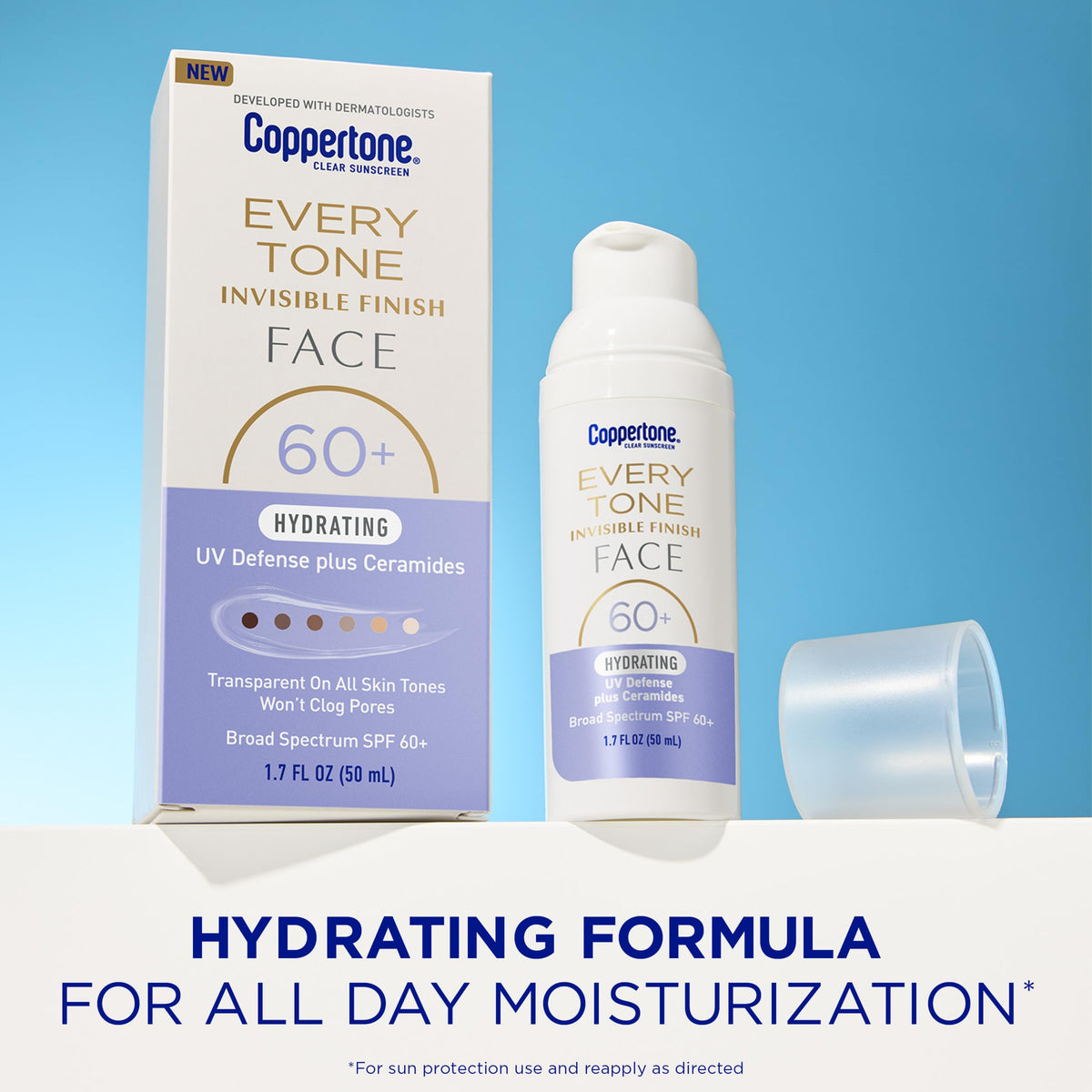 Coppertone pump dispensing sunscreen, easy one-hand pump and quick application
