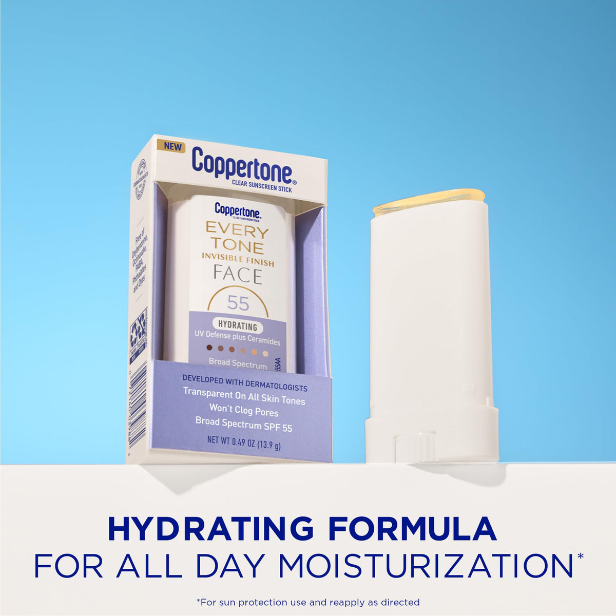 Coppertone stick open with tip visible for precise application benefit