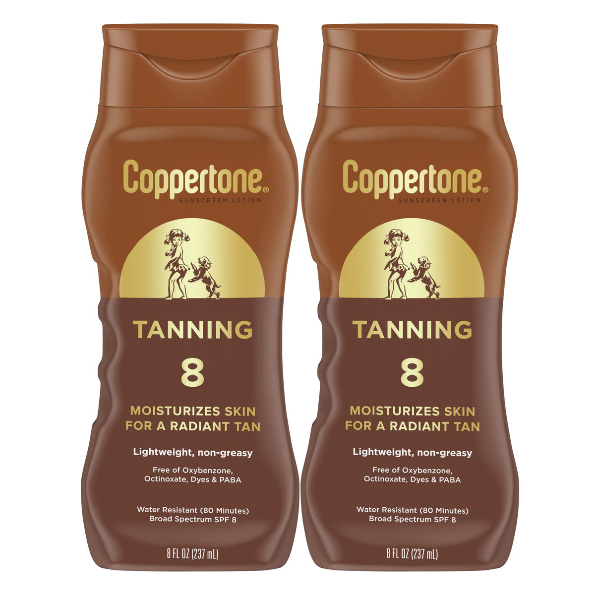Coppertone front packaging SPF 8 showing bottle and label, easy recognition and use