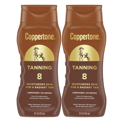 Coppertone front packaging SPF 8 showing bottle and label, easy recognition and use