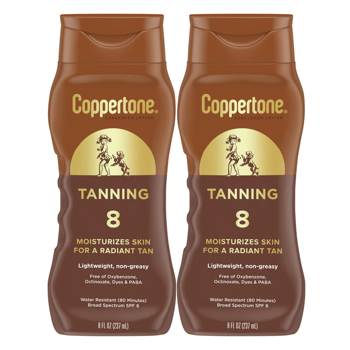 Coppertone front packaging SPF 8 showing bottle and label, easy recognition and use