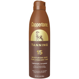 Coppertone front packaging clearly showing SPF 15 and 5.5 oz for quick purchase