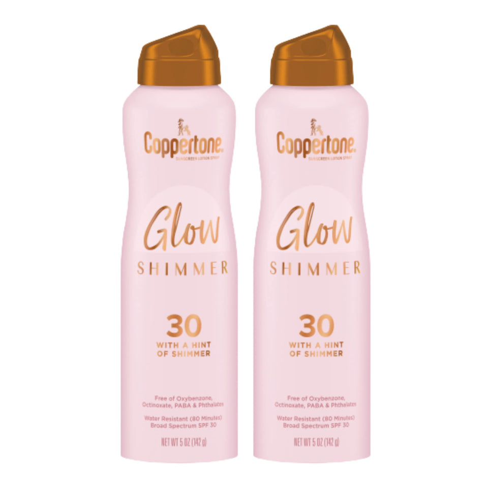 Coppertone front packaging showing SPF 30 and shimmer finish benefit
