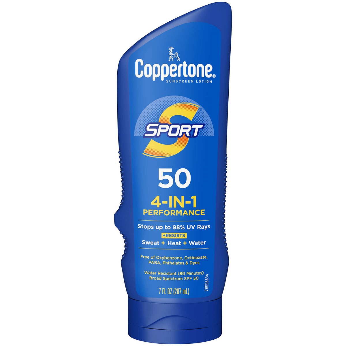 Coppertone SPORT front bottle showing SPF 50 and benefit for active protection