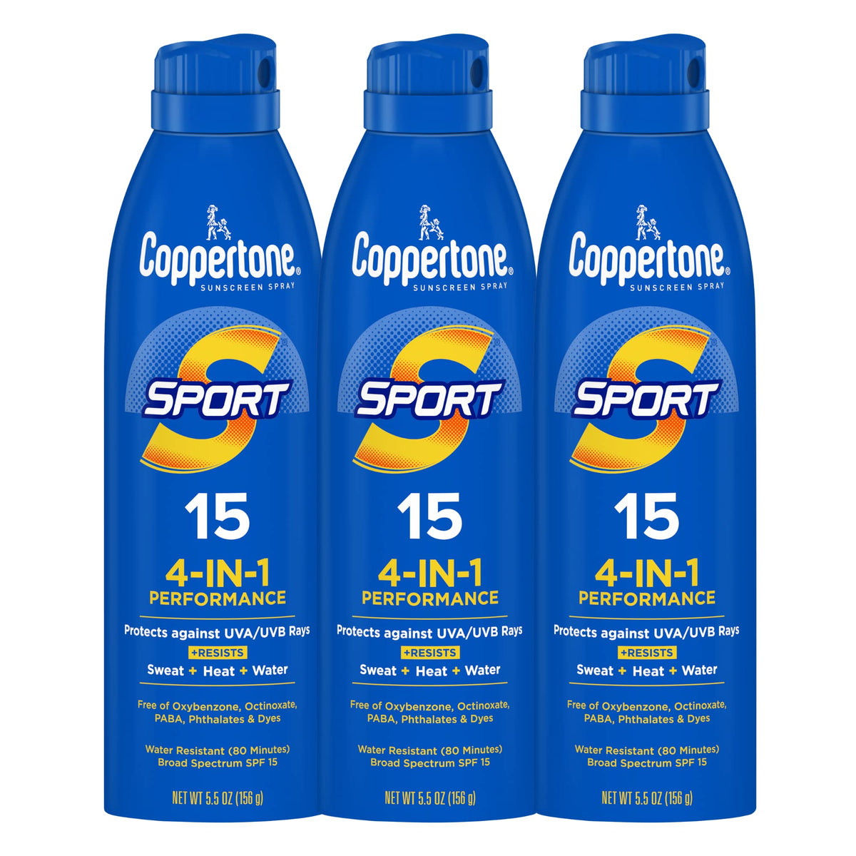 Coppertone front packaging shows SPF 15 and sports protection