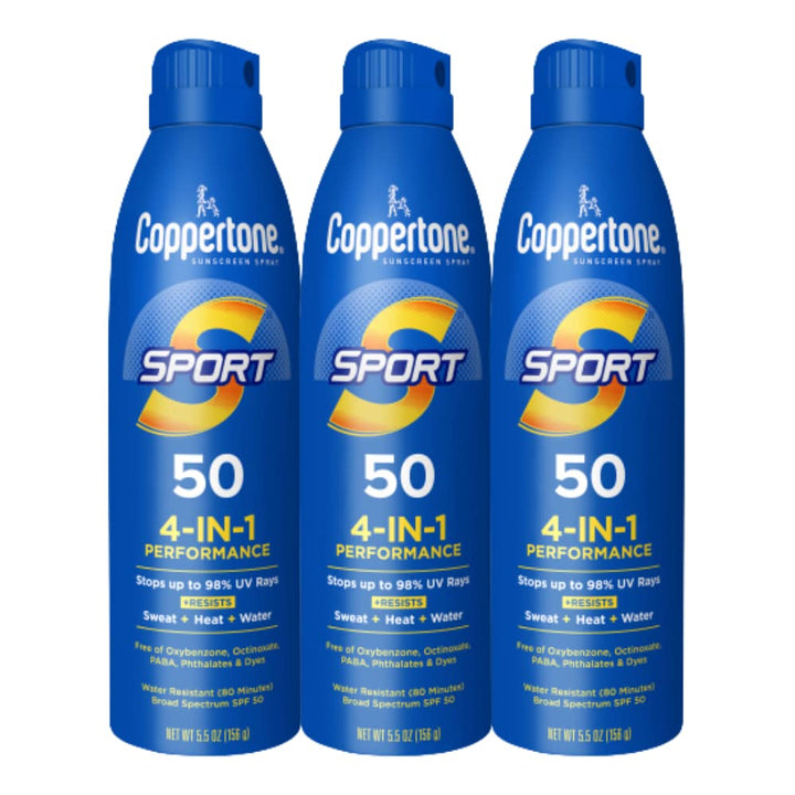 Coppertone Sport front packaging showing SPF 50 protection and bulk value