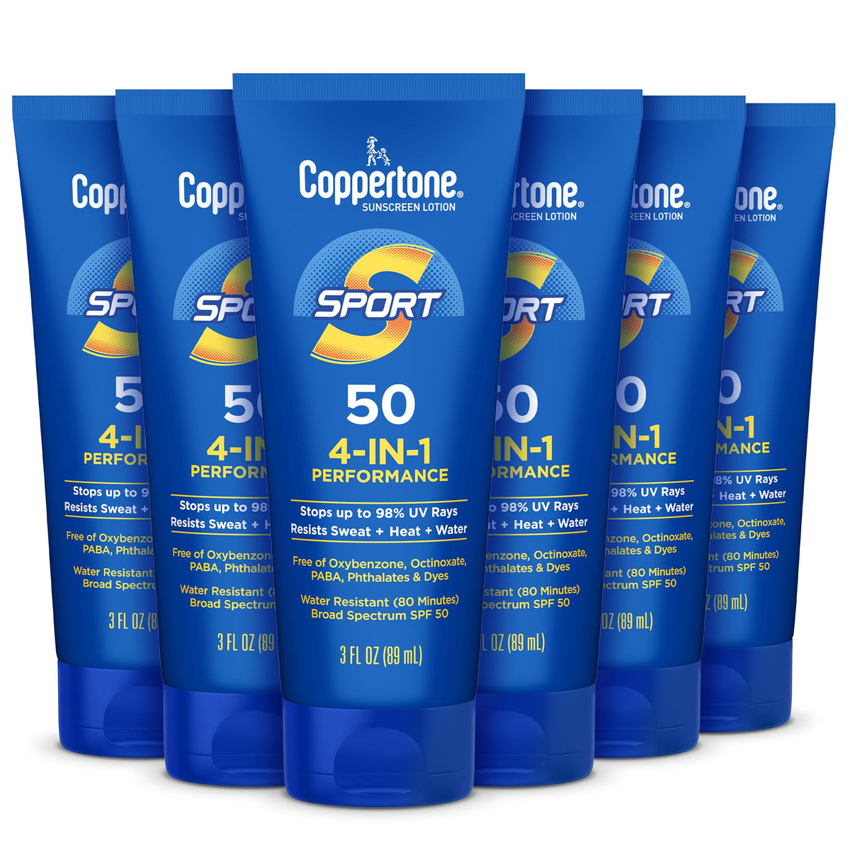 Coppertone bottle front packaging showing SPF 50 and travel-size convenience