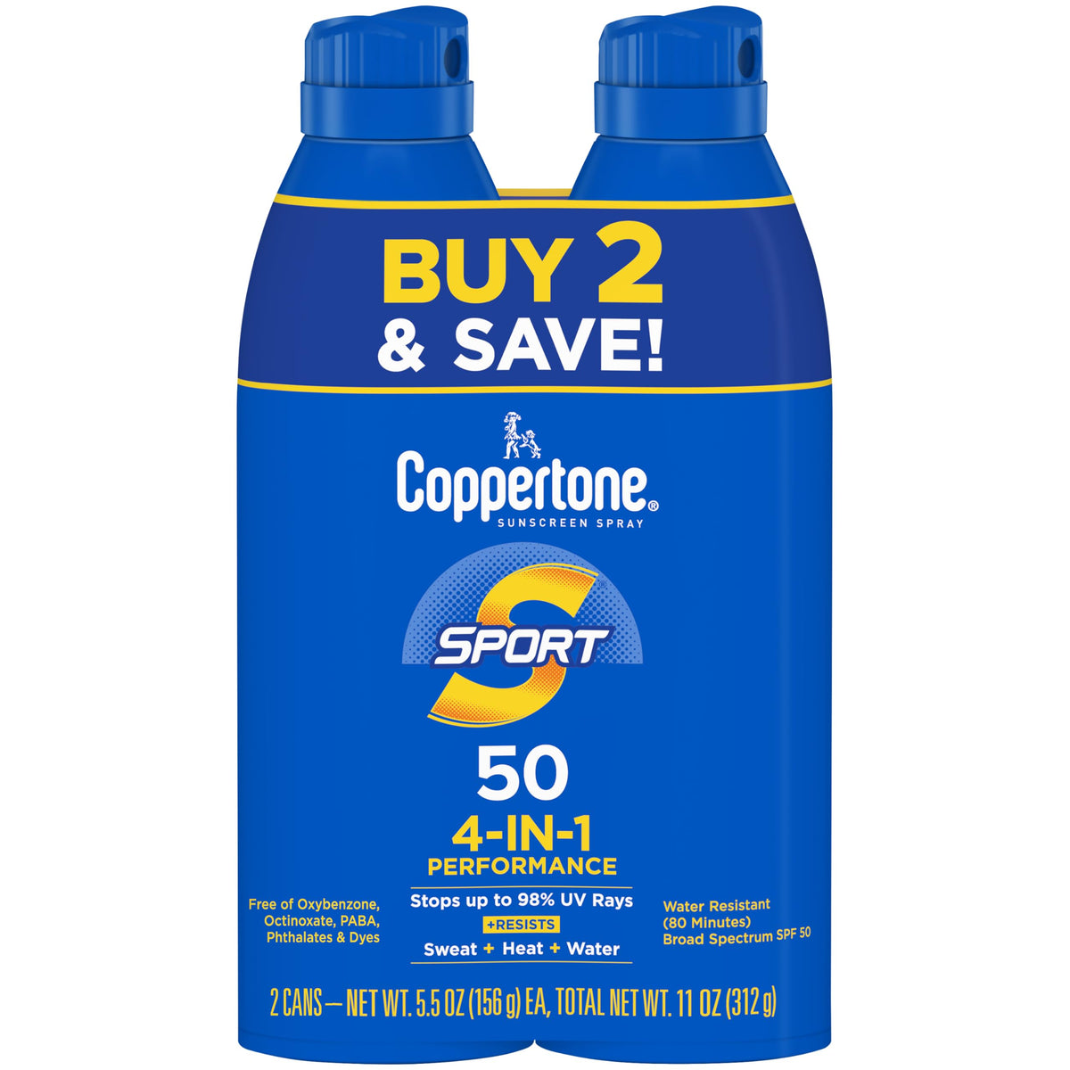 Coppertone Sport front packaging showing SPF 50 for active outdoor protection