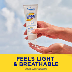 Coppertone label close-up displaying zinc oxide ingredient and formulation benefits