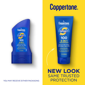 Coppertone SPORT back label with directions and water-resistant benefit visible