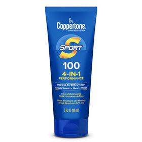 Coppertone SPORT front packaging showing SPF 100, ideal for active sun protection