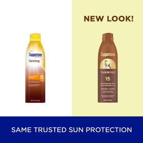 Coppertone spray action closeup demonstrating even mist for fast coverage